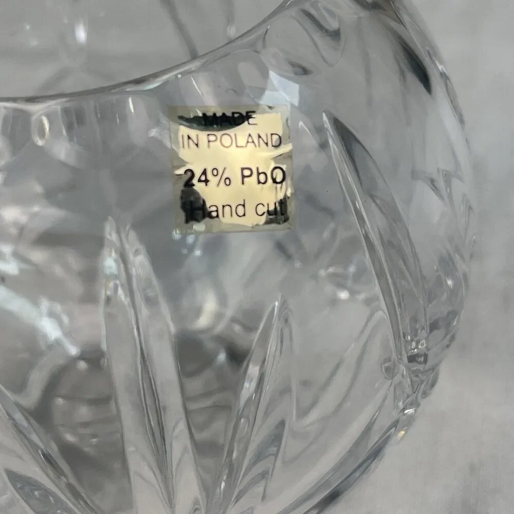 24% Lead Crystal Cut Rose Bowl Vase Made In Poland